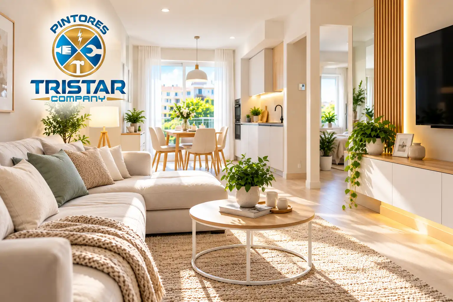 Interior de piso pequeño decorado con colores claros para ganar amplitud y luminosidad