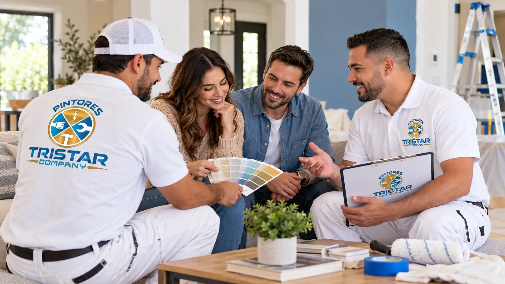 Equipo de Pintores Tristar Company asesorando a clientes sobre colores y trabajos de pintura en Zaragoza