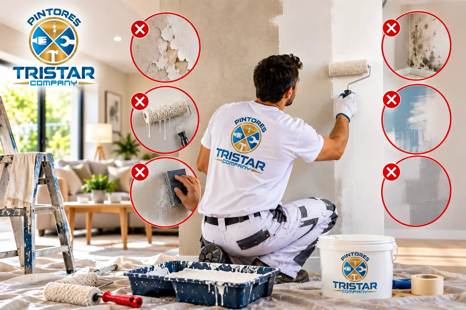 Pintor de Tristar Company mostrando errores frecuentes al pintar paredes