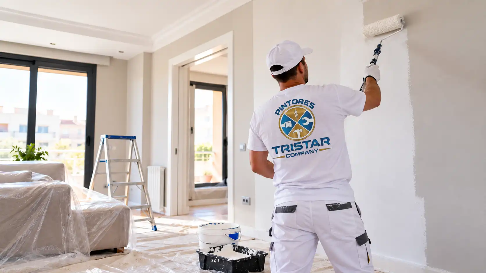 Pintor de Pintores Tristar Company realizando pintura interior en una vivienda de Zaragoza